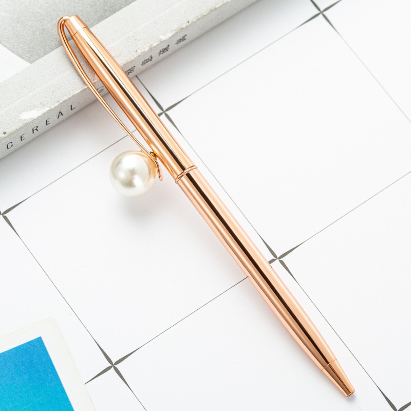 Rotating Pearl Metal Ballpoint Pen Gift Pen Big Pearl Coats Ballpoint Pen for Student Stationery Gifts