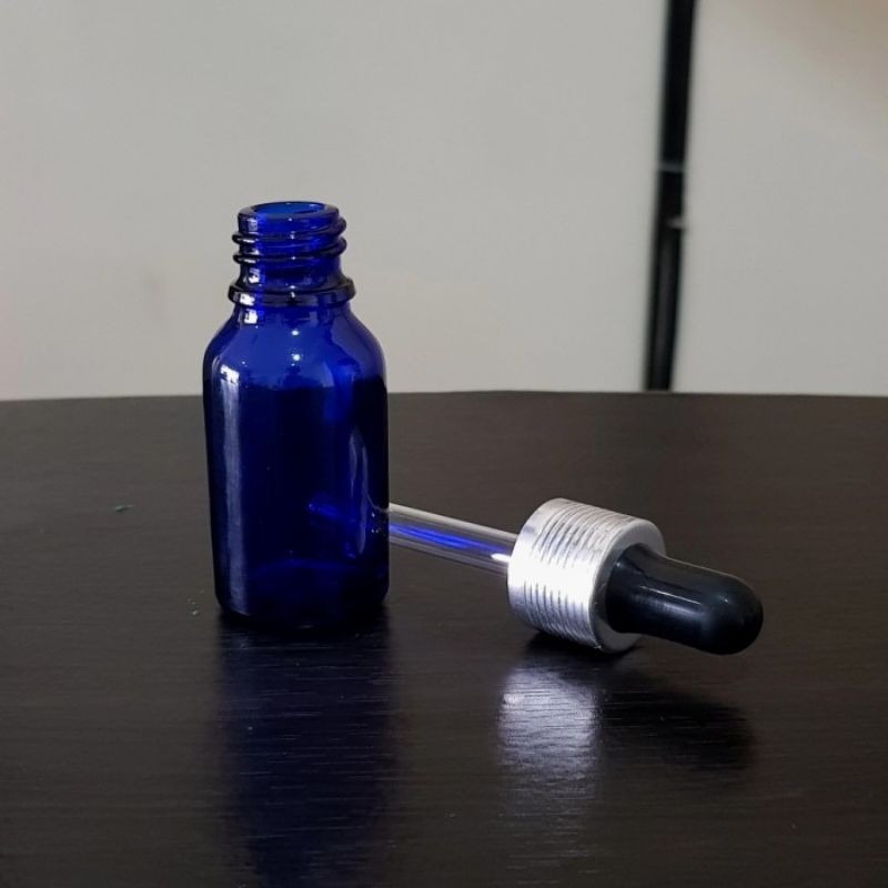 botol kaca pipet 15ml biru - ring almunium silver bergaris