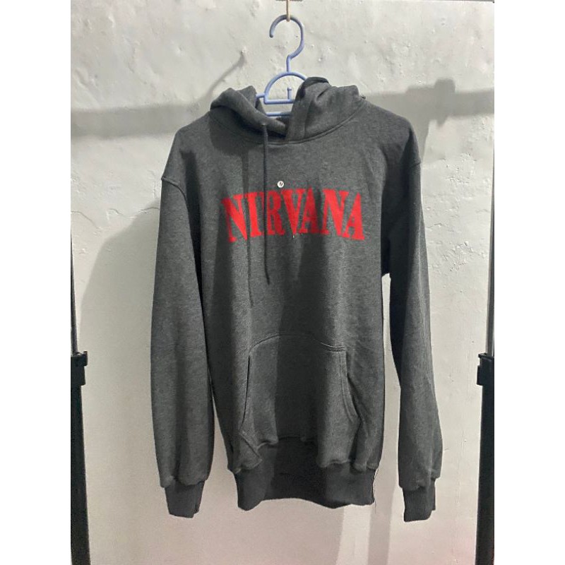 H&M HOODIE NIRVANA GREY FONT RED