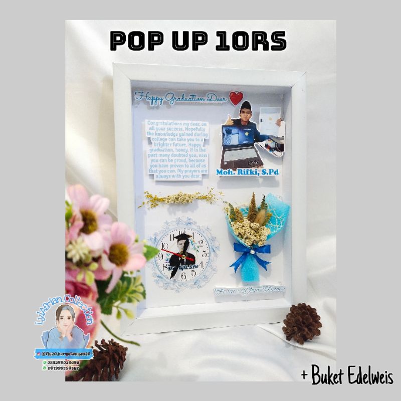 pop up frame / SCRAP FRAME 3D uk 10Rs + lampu + jam / kado unik, wedding, ultah, anniv, dll