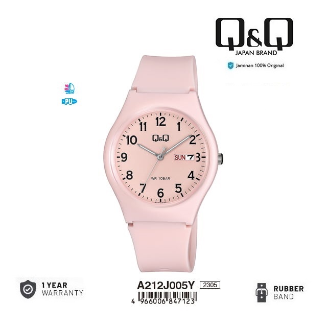 Q&Q QQ QNQ A212 A212J A212J005Y DAYDATE DISPLAY ANALOG ORIGINAL WATCH JAM TANGAN WANITA PRIA