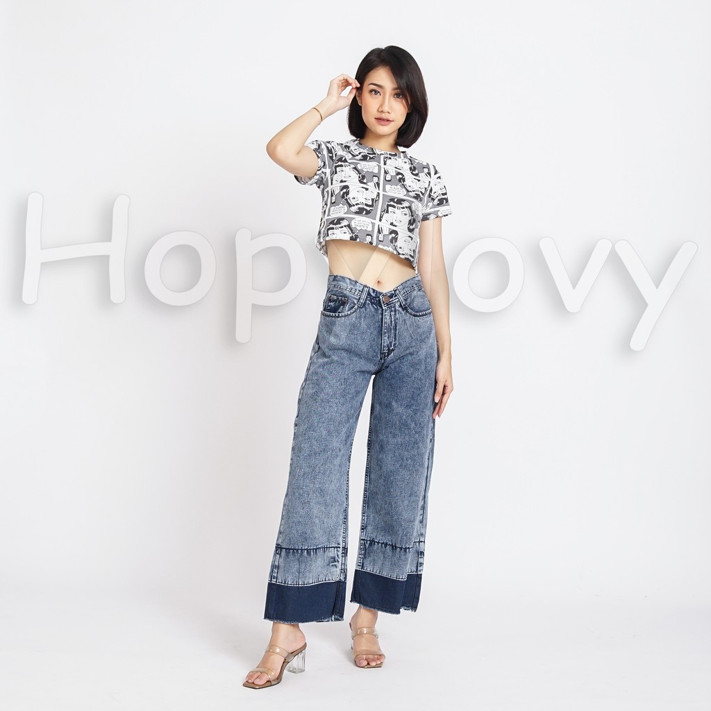 HOPYLOVY - Celana Kulot Jeans Wanita Unfinished Meddie