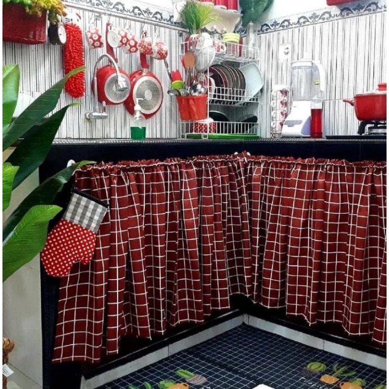 gorden kolong murah / gorden dapur motif kotak merah