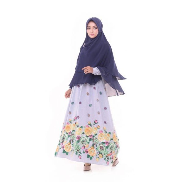 Gamis Syari'i Umbrellah motif bunga Warna Biru Salem HItam Navy