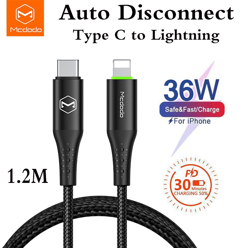 Mcdodo 36w Pd Auto Disconnect Type C To Lightning Quick Charge Cable For Iphone 12 11 Por Max X Xs Ipad Mini Ipod Shopee Indonesia