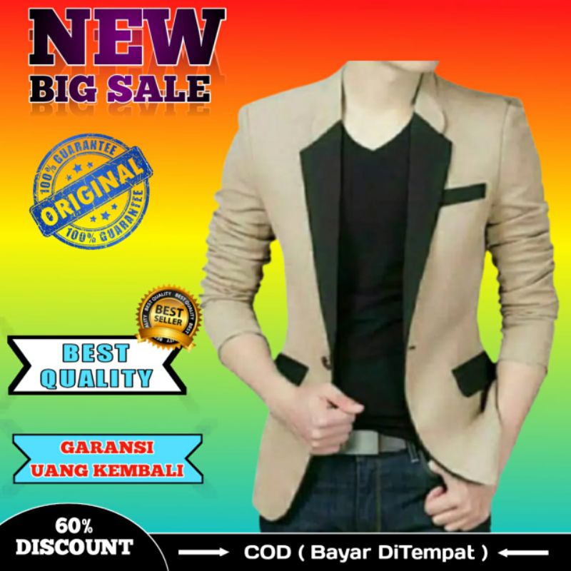 Jas Formal Pria Warna Cream Mix Hitam