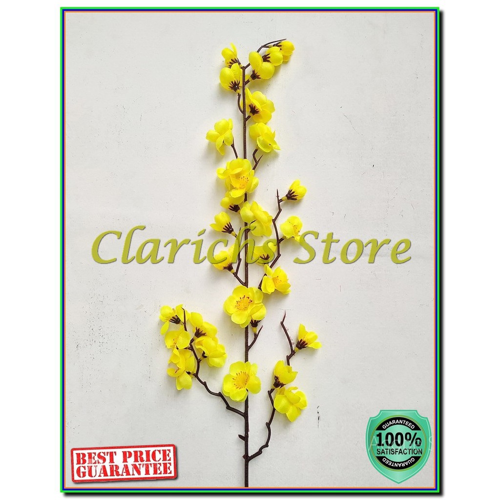 Tangkai Bunga Sakura - Bunga Plastik Sakura Imlek Artificial Pajangan Hiasan Rumah Konyan Gong Xie-Kuning