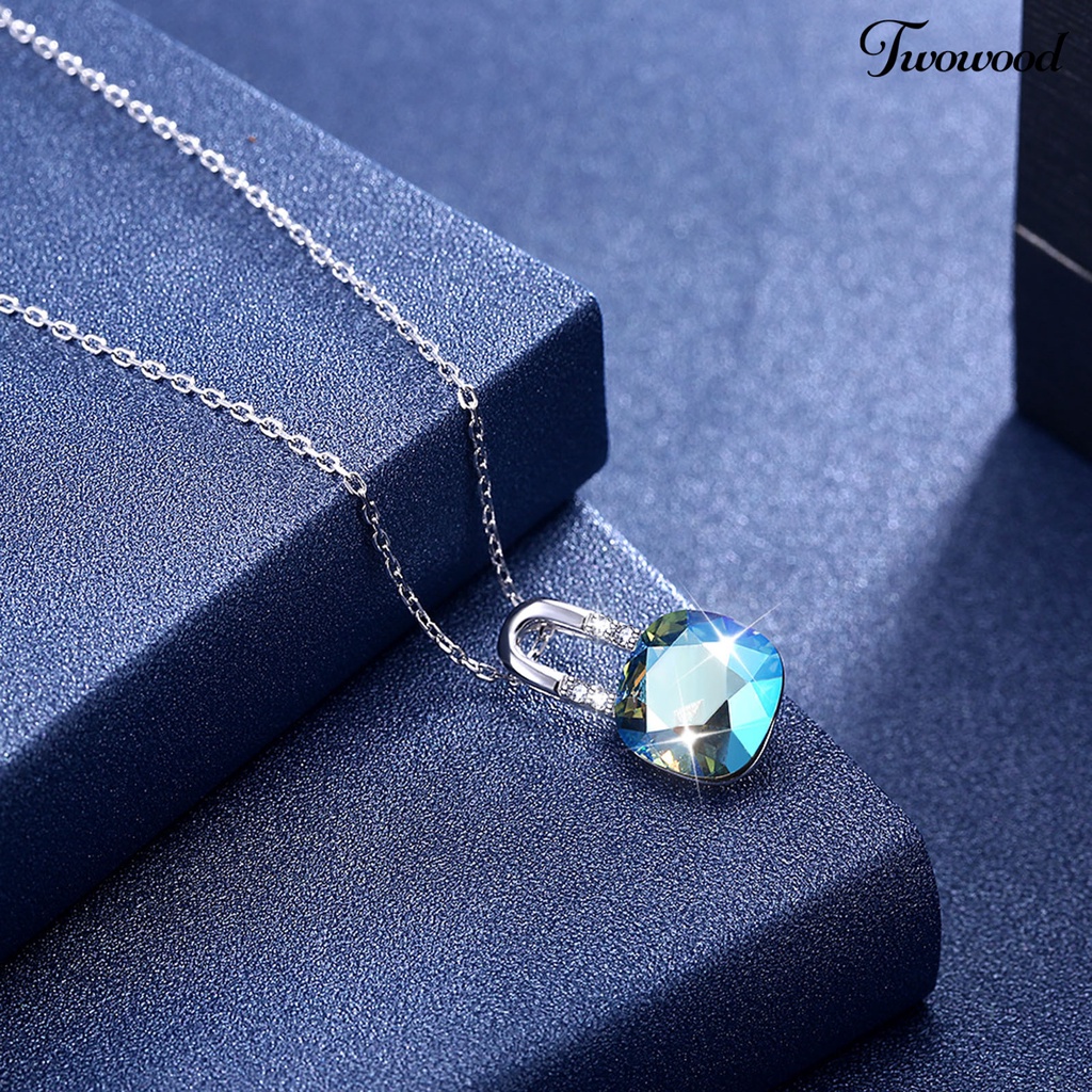 Twowood SILVERHOO 925 Silver Female Clavicle Necklace Exquisite Faux Crystal Lock Pendant Necklace for Party