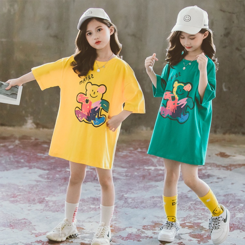 【Baru Datang!!】( 5-15Tahun) QZ-59 Baju Kaos Style Terusan Anak Perempuan IMPOR