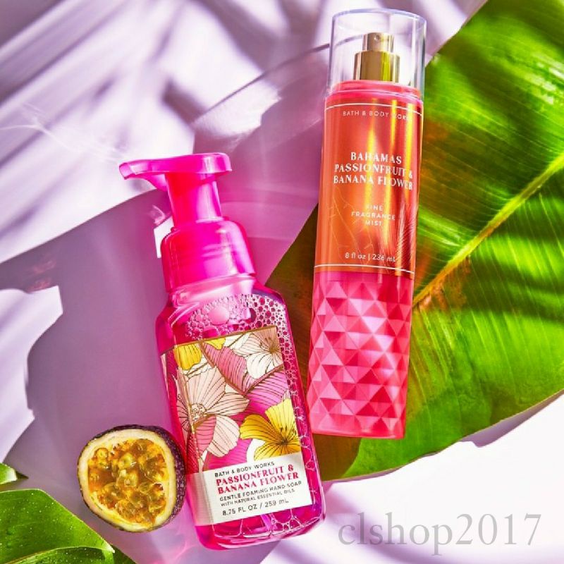 BATH AND BODY WORKS BBW BAHAMAS PASSIONFRUIT &amp; BANANA FLOWER SERIES MIST LOTION SHOWER GEL BODY CREAM HAND CREAM SHOWER GEL BODY CREAM LOTION MIST WASH WALLFLOWER ROOMSPRAY SCENTPORTABLE GENTLE GEL DEEP CLEANSING GENTLE FOAMING CREAMY LUXE