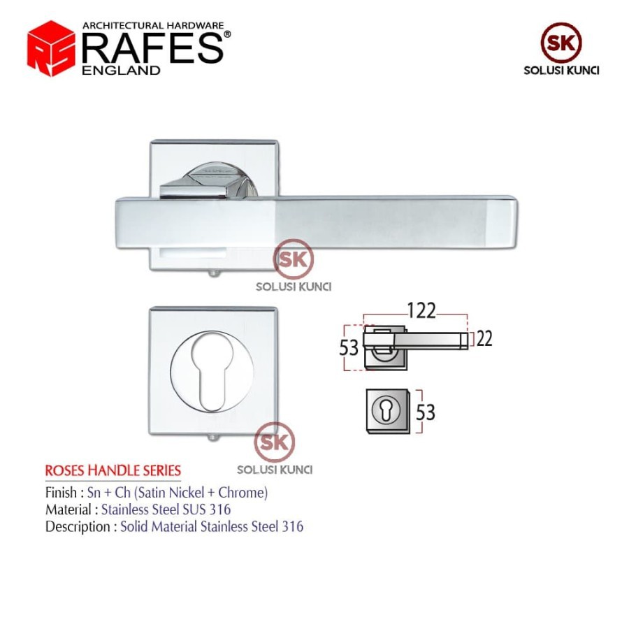 Handle Pintu Roses RAFES ENGLAND Stainless Steel SUS 316 (HR 18-5075)