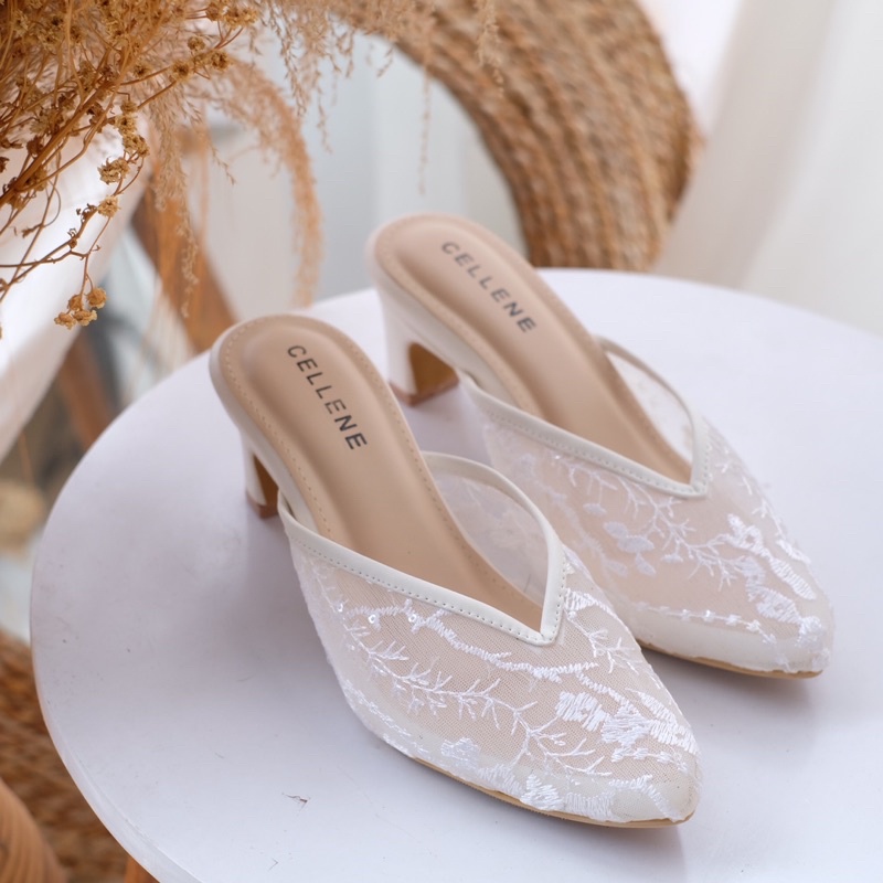 CELLENE Clover Nania Lace 4 warna / heels selop brukat wedding shoes pengantin