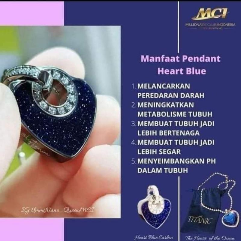 pendant biocarbont heart blue/original PT MGI/harga satuan/ecer