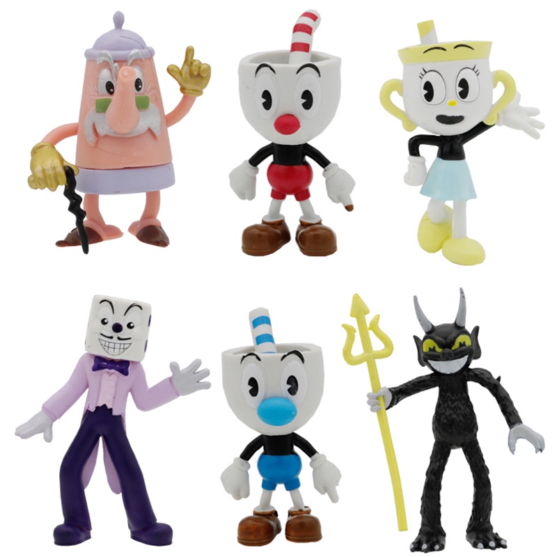 Ready Stock !!! New 6pcs Cuphead Mini Figure 3.6-4 Inch Doll Game Peripheral Hand-Made Cake Decoration Ornaments 6PCS