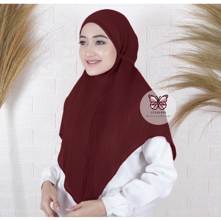 Kerudung Instan Ceruty Plisket - Jilbab Plisket Premium Besar - Hijab Bergo Syari Plisket