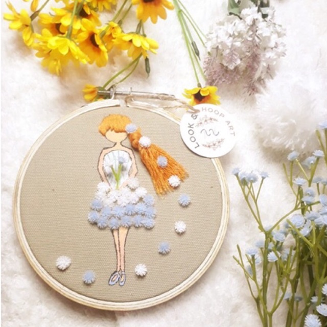 Dekorasi Dinding Hoop Art Baby Breath Girl 1st / Hiasan Dinding Hoop Art / Embroidery Hoop Art