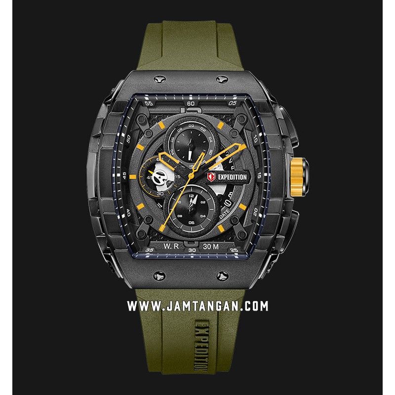 Expedition EXF-6782-MCRIPBAGNYL Chronograph Men Black Dial Green Rubber Strap