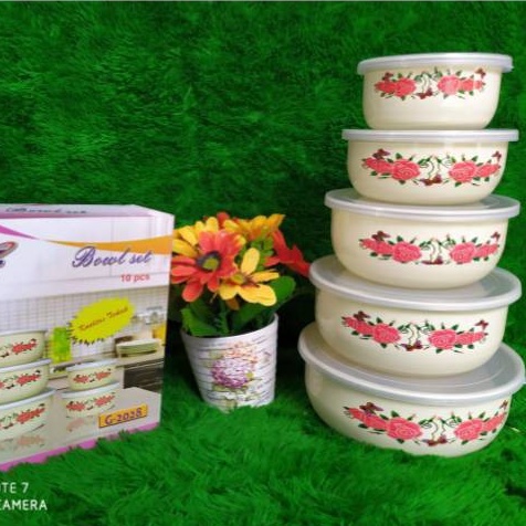 BOWL SET BUNGA GSF G-2028 / RANTANG SUSUN 5 MANGKOK SET BERANAK MANGKUK PENYIMPANAN MAKANAN MOTIF BUNGA GSF 2028 / GSF G-2028