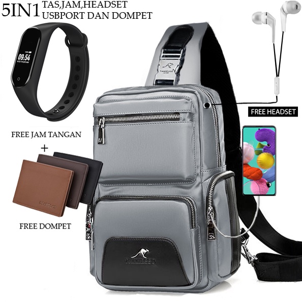 TANMESO 5IN1 BAYAR DITEMPAT- JAM LED -HEADSET- DOMPET -USBPORT -BAHAN GLOOSY PREMIUM BUKAN KANVAS ATAU PARASUT-TAS WATERPROOF-TAS SELEMPANG PRIA-SLING BAG PRIA