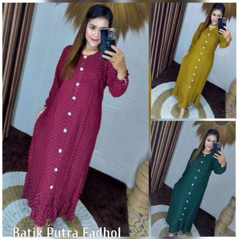 GAMIS ANDIN | DRESS ANDIN PANJANG MOTIF POLKADOT | LONGDRESS ANDIN FULL KANCING BUSUI BAHAN RAYON SU