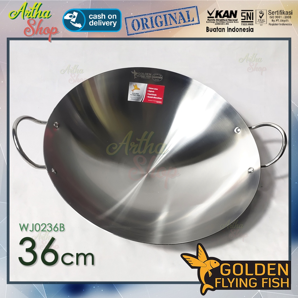 Wajan Golden Flying Fish Harden Wajan 36cm Stainless steel Wajan Anti Lengket Wok Stainless Steel