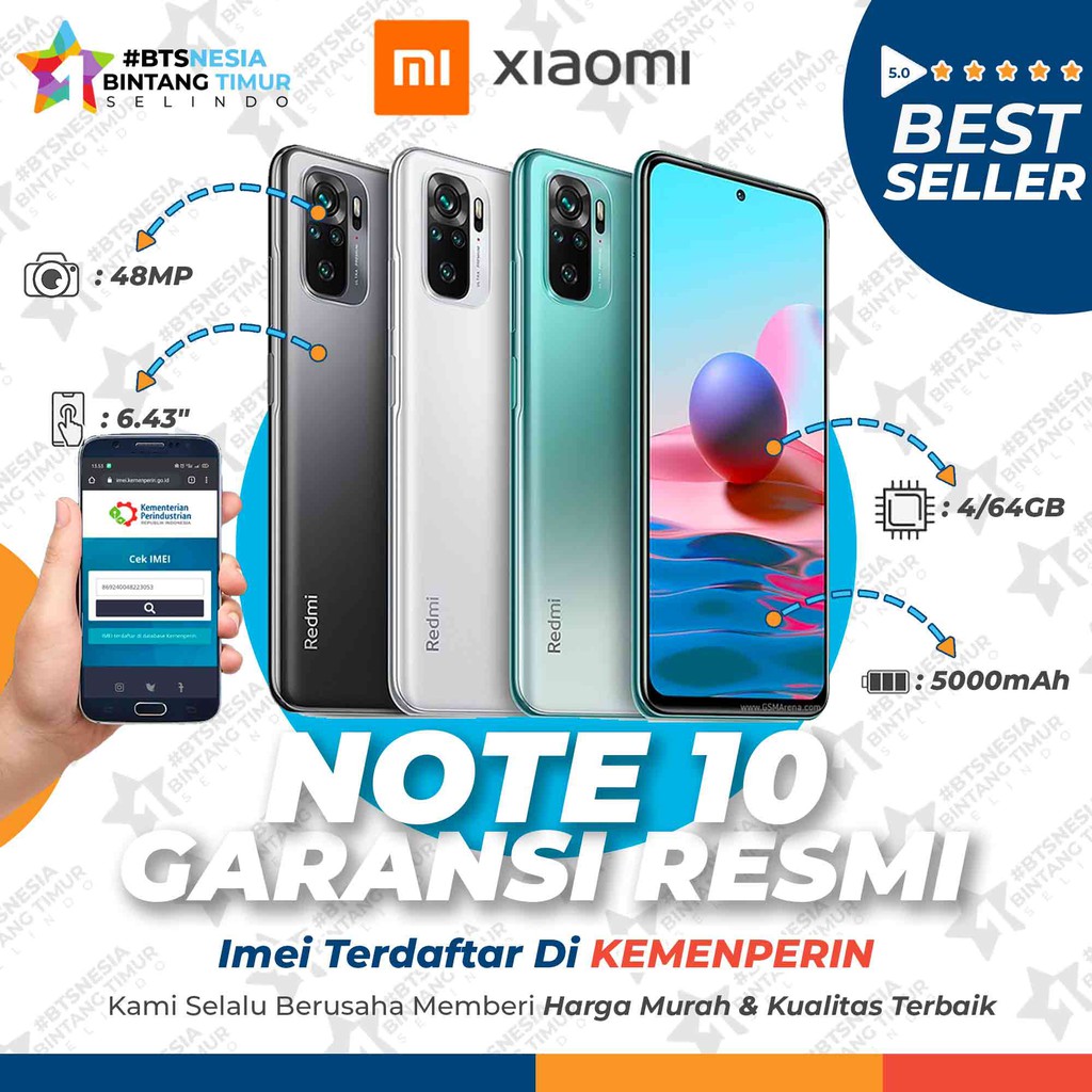 Xiaomi Redmi Note 10 4GB+64GB Garansi Resmi Xiaomi