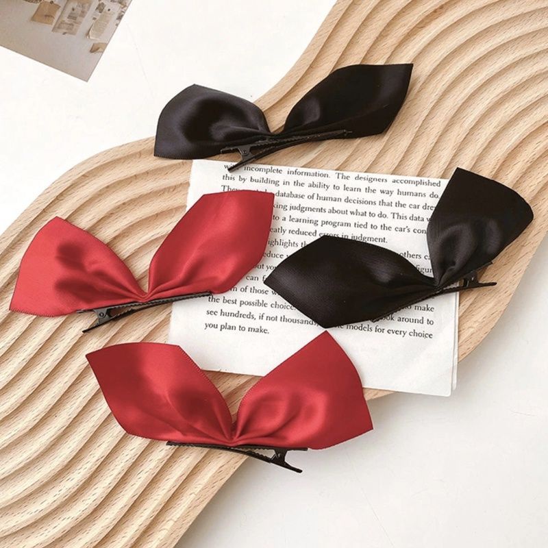 Jepit Rambut (2 buah) Pita Ribbon Satin Silky Korea Korean Hair Pin Jepitan