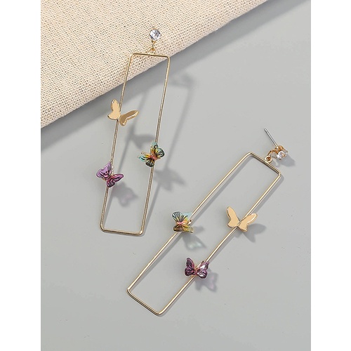 LRC Anting Tusuk Fashion Gold Color Geometric Butterfly P32002