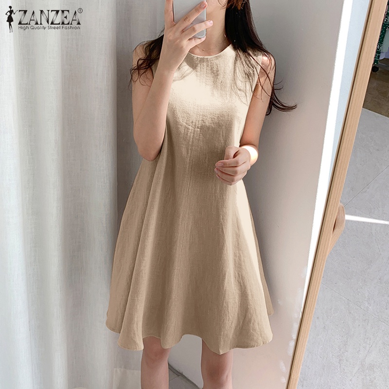 ZANZEA Women Sleeveless Summer Casual Loose Shirts Dress Sundress Mini Dresses