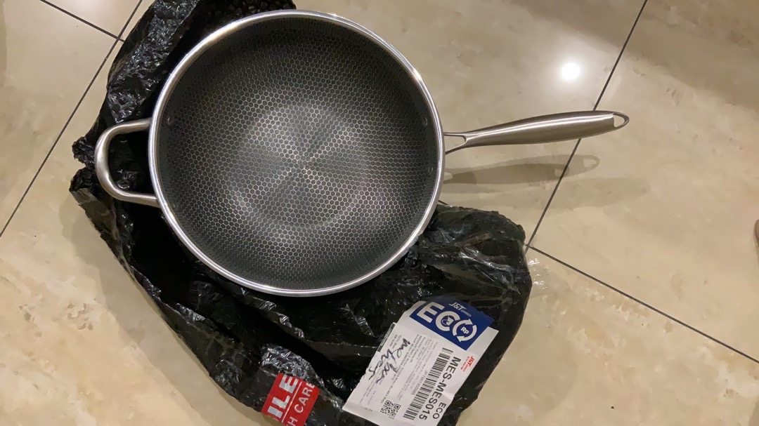 Pamosroom Wajan Kuali Honeycomb Stainless 32cm Anti Lengket Induksi Hybrid Non Stick Pfoa Free