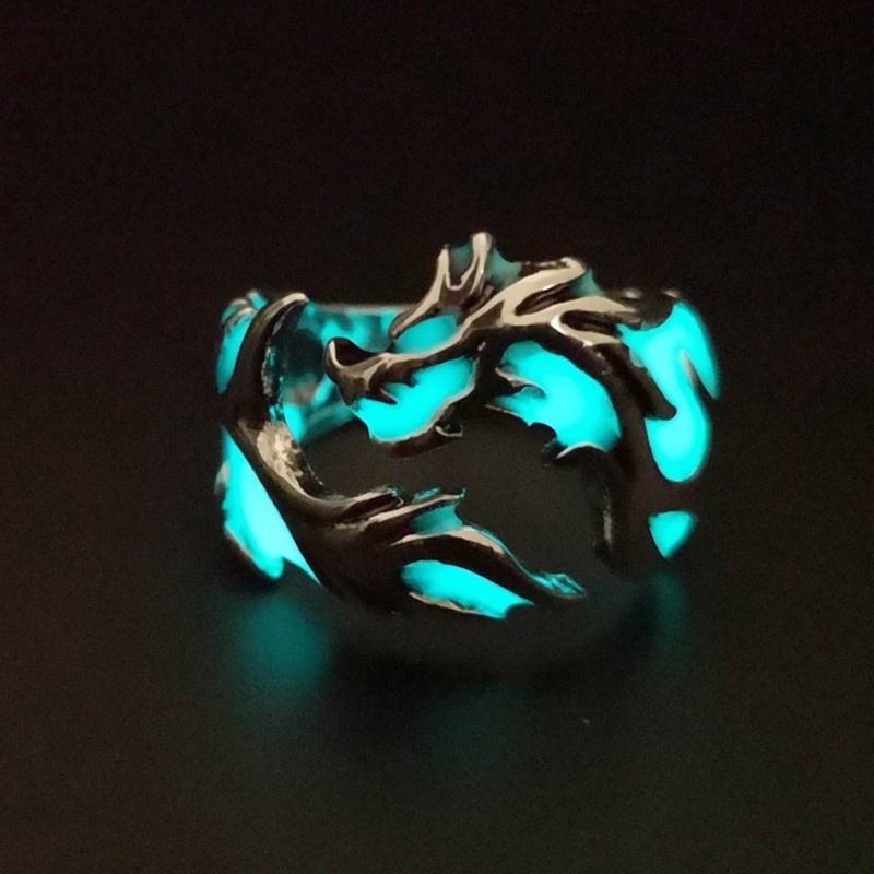 Cincin Desain Naga Luminous Glow In The Dark Gaya Vintage Untuk Pria Dan Wanita