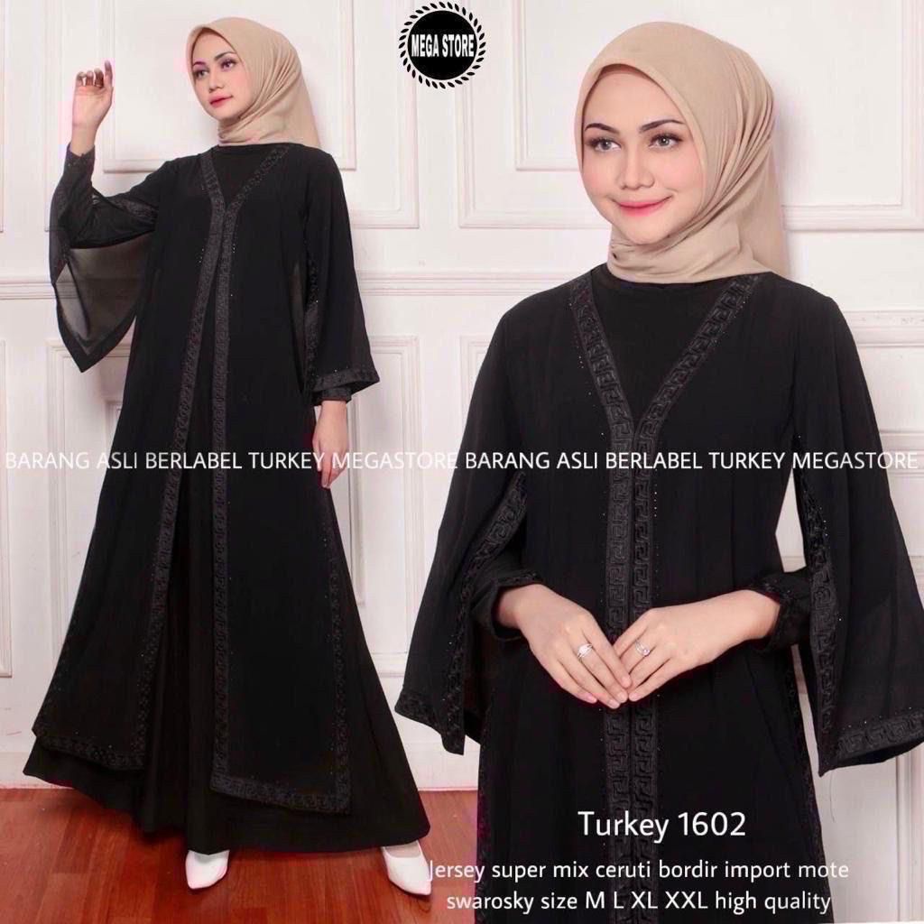 [ORI 100% MEGASTORE} GAMIS TURKEY 1602, TURKEY 1270, TURKEY 1763 HITAM PUTIH | GAMIS DRESS MUTE BORD