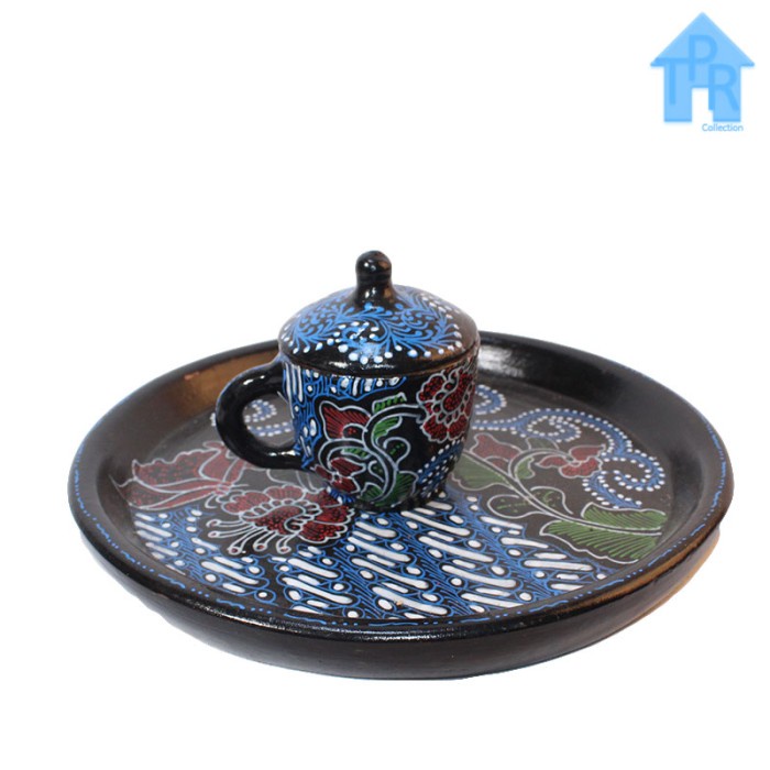 Gerabah Tea Set Premium - Poci Batik Tulis - Motif Spiral Bunga B