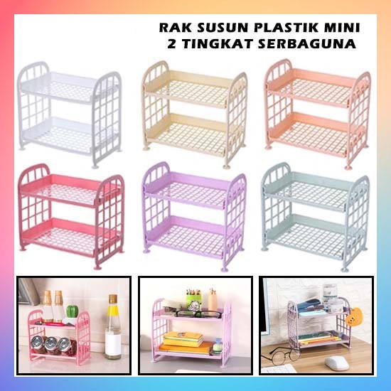 Rak Plastik Susun Mini / Rak 2 Susun Mini / Rak Meja Mini 2 Tingkat / Rak Meja Serbaguna / Rak Susun Mini 2 Tingkat Tempat Penyimpanan Kosmetik Bumbu Dapur Peralatan Kamar Mandi Multifungsi