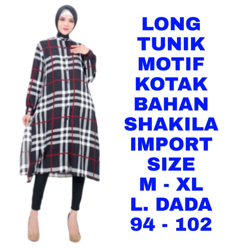 WK LONG TUNIK KOTAK KOTAK WANITA BIG SIZE JUMBO BAJU ATASAN FASHION MUSLIM