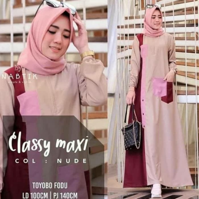 baju gamis wanita terbaru / maxi long dress kombinasi model kekinian -