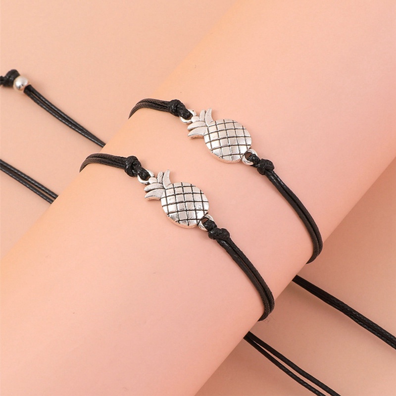 Fancyqube 2pcs / Set Gelang Desain Nanas Bahan Stainless Steel Warna Rose Gold Untuk Pria Dan Wanita