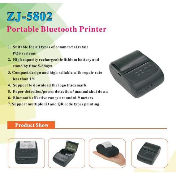 

PAKET MINI BLUETOOTH THERMAL PRINTER KASIR ZJ-5802 DAN KERTAS 10 ROLL