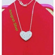 (COD)Kalung Kasandra bulat ukir+liontin tusuk love dewasa perak asli 925/silver lapisan emas putih murni.