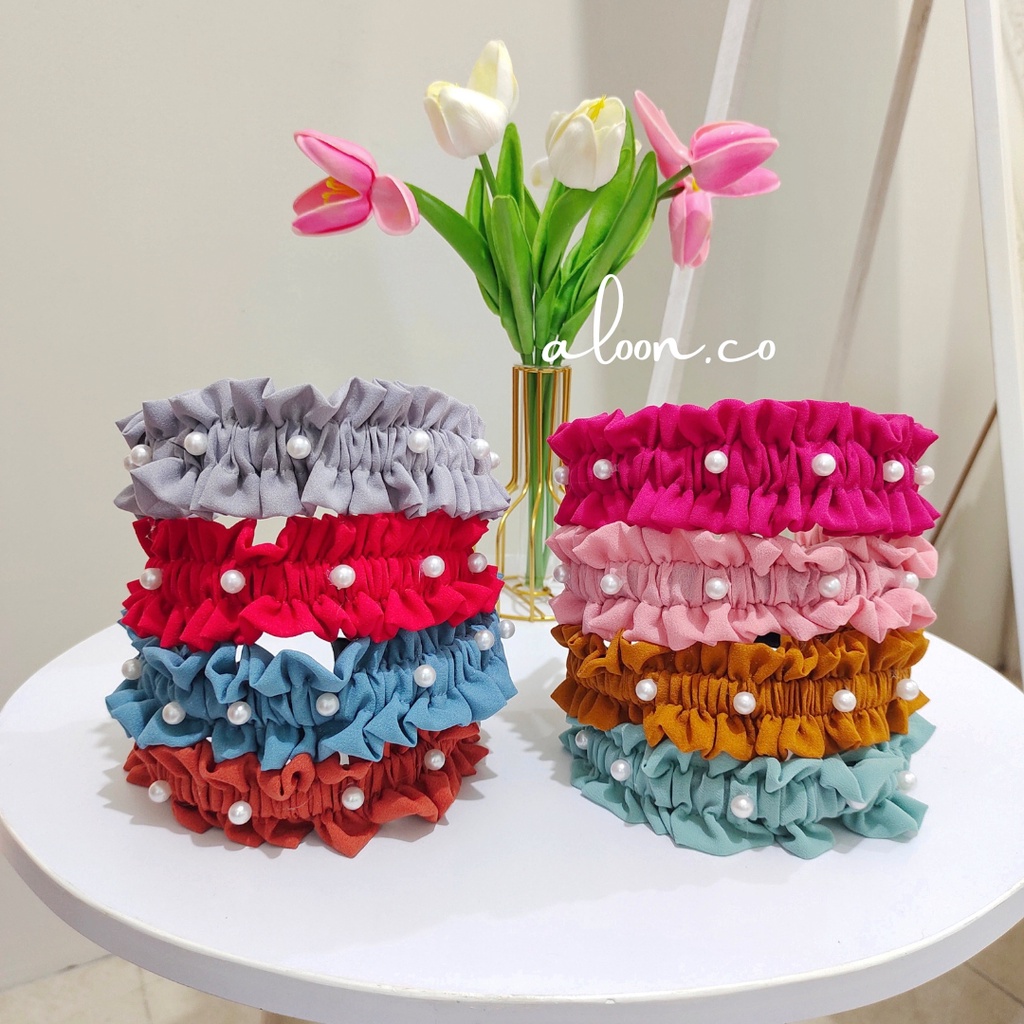 Bando Nagita Ruffle Mutiara – Bandana Korea Bando Viral – Bando Scrunchie Korea