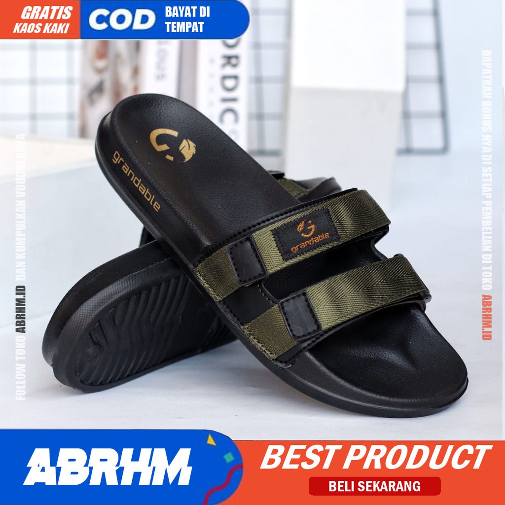 ABRHM x CHUTA Sandal Slide Pria Kekinian Sandal Slop Pria Kulit Pu Sendal Selop Cowok / Cowo Ori