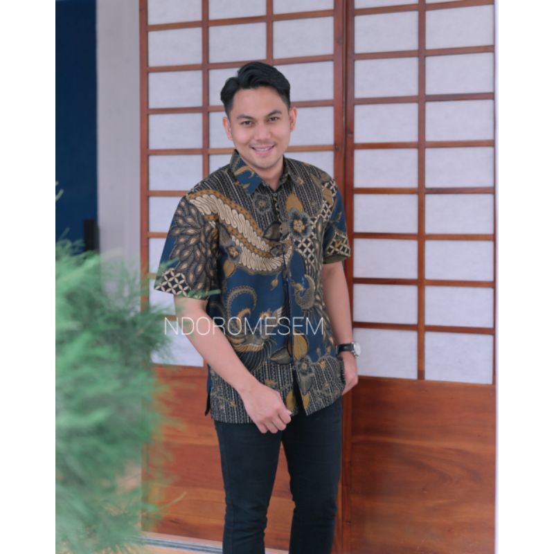 HEM BATIK PREMIUM WARNA NAVY BATIK PRENDEK PREMIUM JOGLO NAVY BATIK LENGAN PENDEK FULL FURING