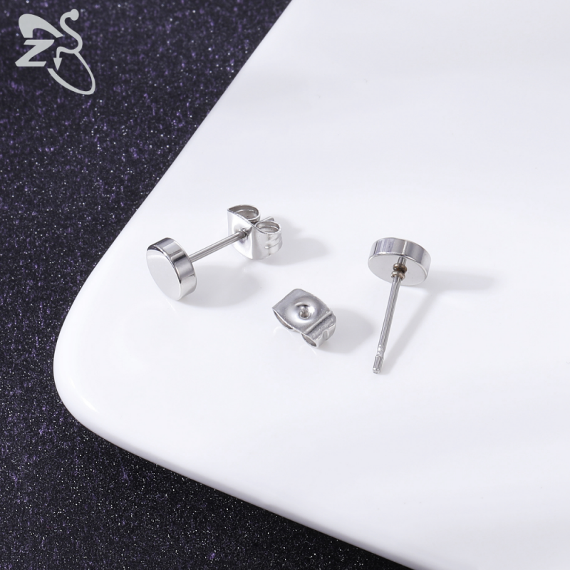 6 Pasang / Lot Anting Stud Bentuk Bulat Bahan Stainless Steel 20g Ukuran 3-8mm Warna Hitam Silver