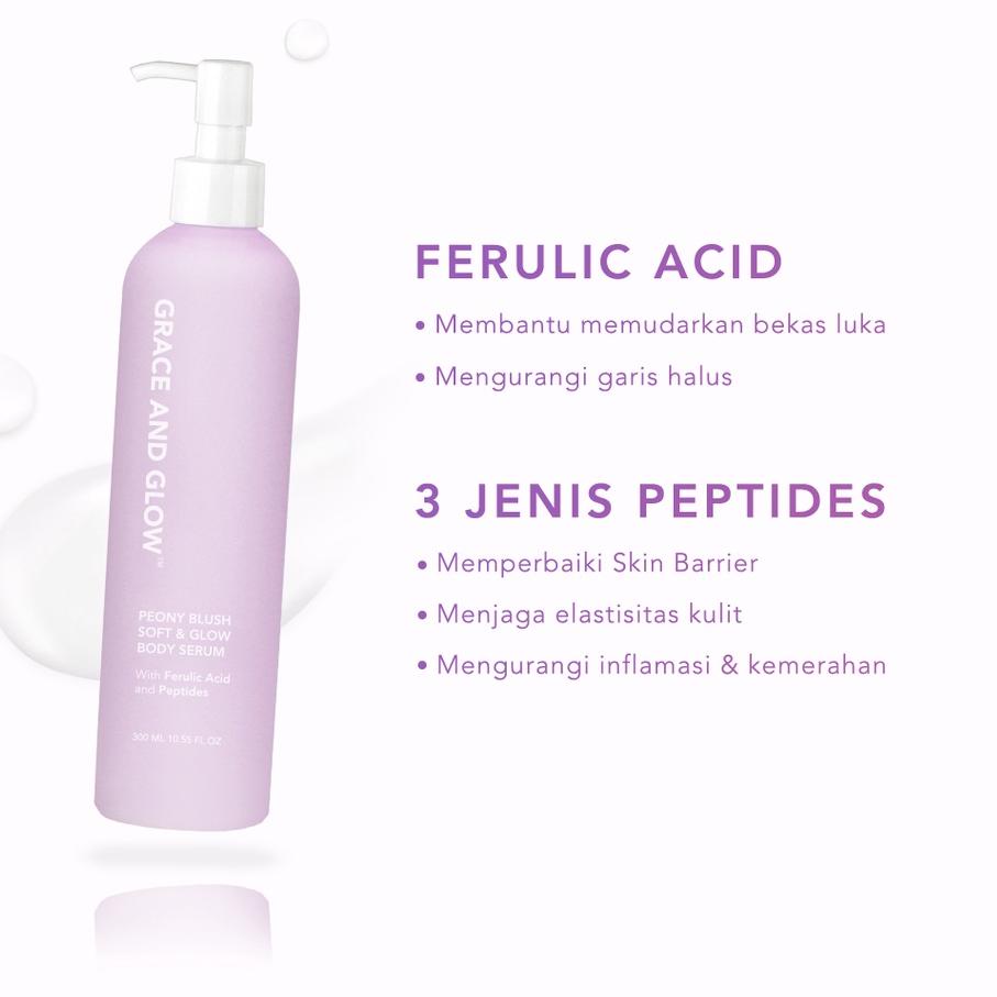 ✨TURUN HARGA✨ Grace and Glow Peony Blush Soft &amp; Glow solution Body Wash + Body Serum For Anti Blemish and Skin Barrier Ferulic Acid &amp; Peptides ✨ ♕