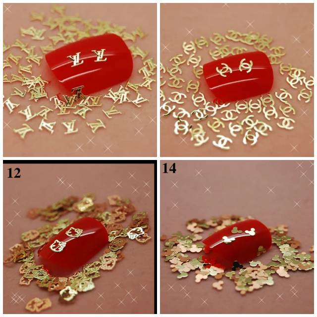 Nail art 3D hiasan kuku 3D merk logo Gold Import metal hiasan slime scrapbooking