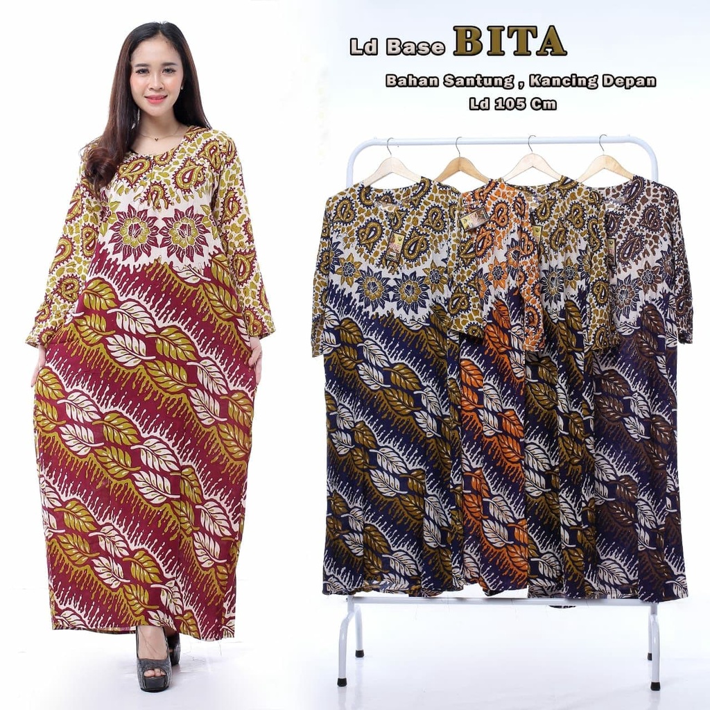 daster panjang semata kaki lengan panjang Longdress Batik Kancing Busui bita Longdres Batik Pekalong