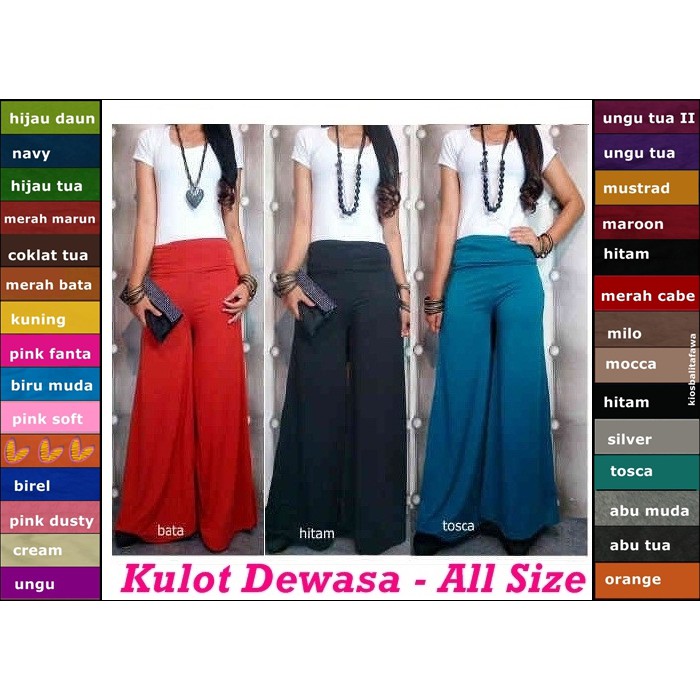 (HITAM) Kulot Wanita fit to XXL / Celana Syar'i Muslimah Polos Cullotes Bahan Jumbo All Size Polos Bawahan