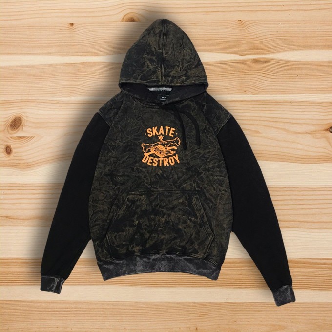 HOODIE MCF SUPPLY CO MC.F SUPPLY CO. TIE DYE PRINTED SCRIPT FONT TEXT MIDDLE MARBLE