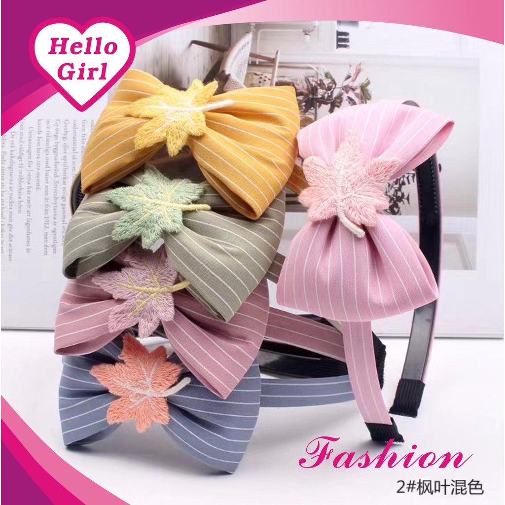 (Hello Girl)B33 Bando Anak Bandana Anak Simpul Garis Motif Daun Import