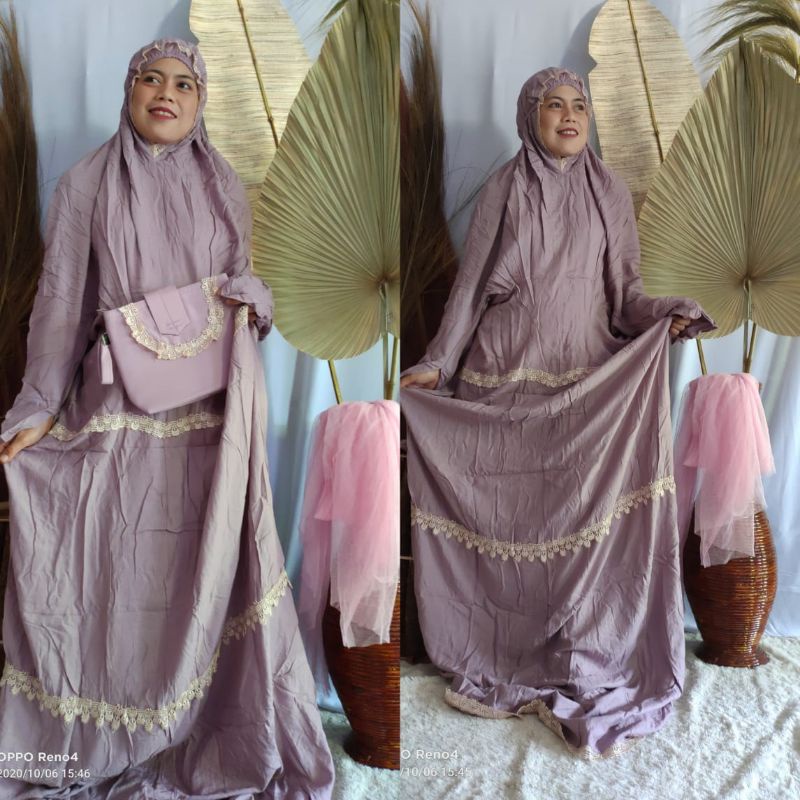Mukena Terusan Dewasa Rayon Renda